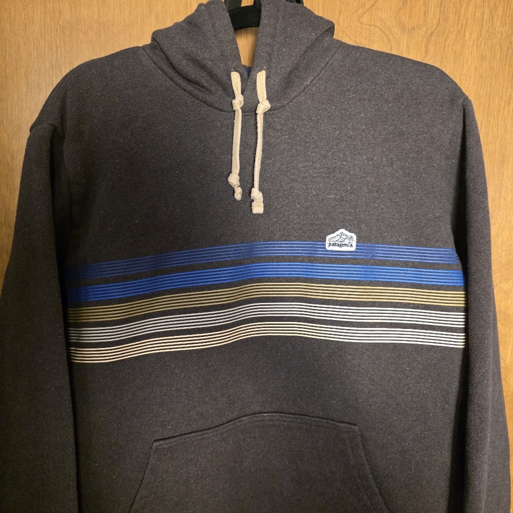 Patagonia Brown Uprisal Ridge Logo Stripe Design Hoodie ~ UNISEX - Picture 2 of 8